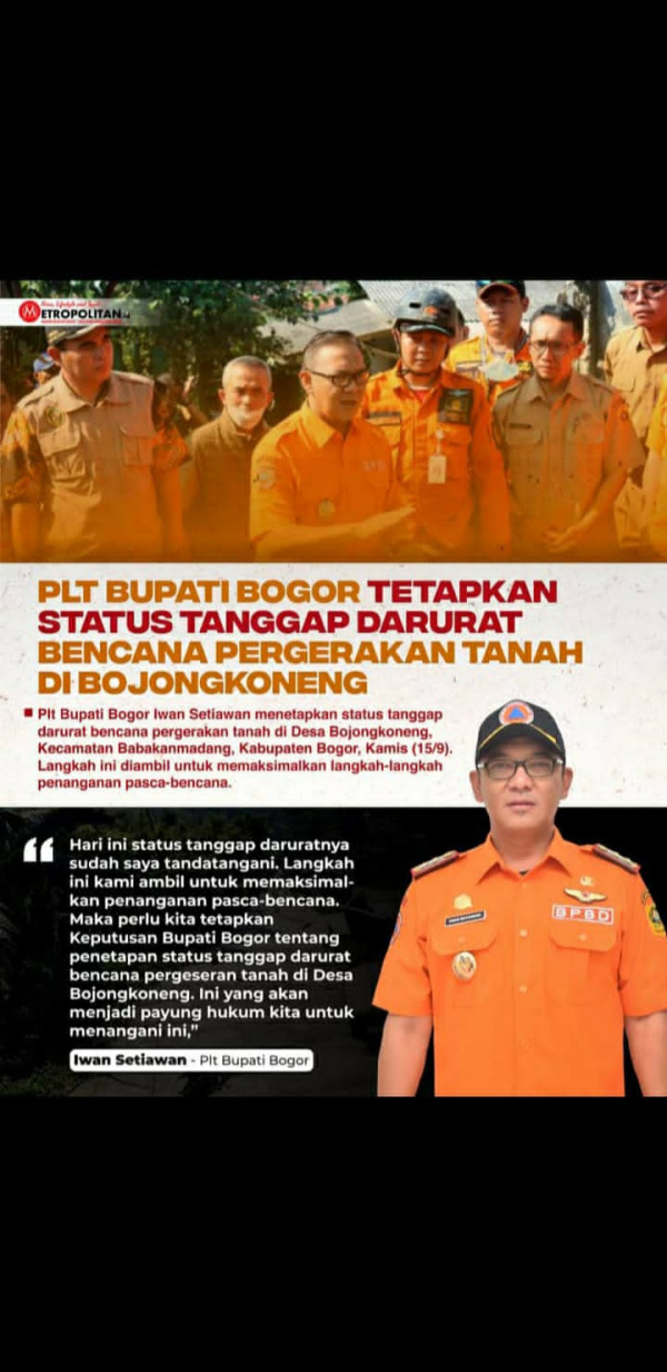 Bencana Pergerakan Tanah di Bojong Koneng Dalam Status Tanggap Darurat