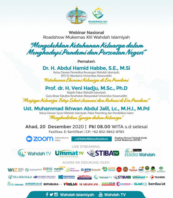Pra-Mukernas ke-13, Wahdah Islamiyah Gelar Seminar Nasional Via Zoom Ahad Besok